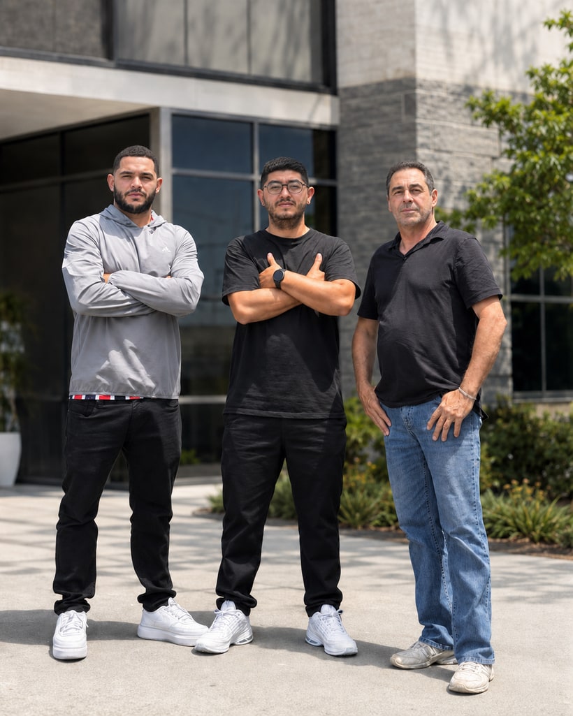 Three Cali Construction and Remodeling professionals standing together as the company team